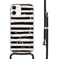 iPhone 12 mini hoesje met koord - Hart streepjes
