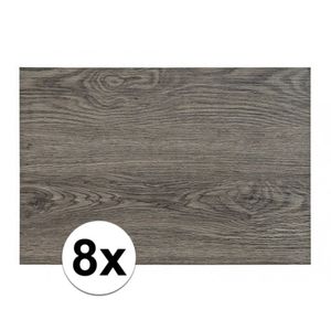 8x Placemats in donkergrijs woodlook print 45 x 30 cm