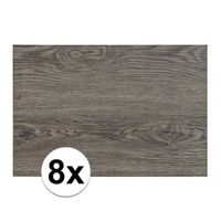 8x Placemats in donkergrijs woodlook print 45 x 30 cm