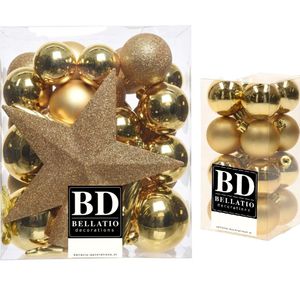 49x stuks kunststof kerstballen met ster piek goud mix 4, 5, 6 en 8 cm