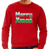 Merry xmas foute Kerstsweater / Kersttrui rood voor heren