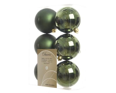 Kerstbal plastic glans-mat diameter 8cm Dennen groen - Ksd