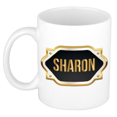Naam cadeau mok / beker Sharon met gouden embleem 300 ml Naam cadeau mok / beker Sharon met gouden embleem 300 ml
