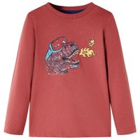Kindershirt met lange mouwen dinosaurusprint 128 roodbruin
