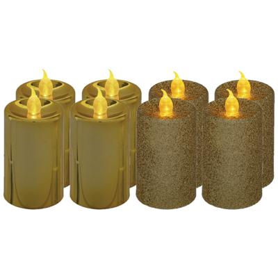 Feeric lights and christmas Kaarsen - 8x stuks - goud - LED - H7,5 cm - glans en glitterafwerking