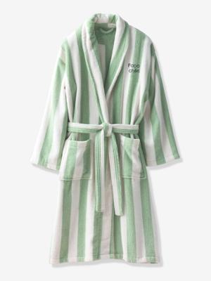 Gestreepte badjas voor volwassenen TRANSAT familie-capsulecollectie, personaliseerbaar, met gerecycled katoen groen, gestreept
