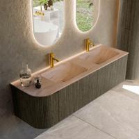 Badmeubel Mondiaz Kurve-Dlux | 155 cm | Meubelkleur Shadow | Wastafelkleur Saba | Solid surface | Dubbel / Rechts spoelbak | 2 kraangaten