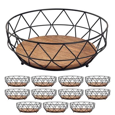 Amelia - obstkorb - zwart - metaal en mangohout - ø 28 cm H 10 cm