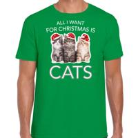 Kitten Katjes Kersttrui t-shirt - All i want for Christmas is cats - groen - voor heren - kleding