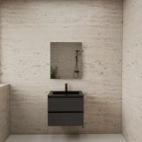 ACTIE BWS Badmeubel | Paris | Antraciet 60 cm | Mat Zwart Wastafel | 1 Kraangat