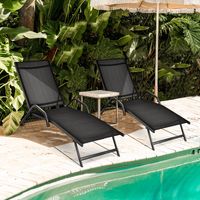 Set van 2 5-Positie Verstelbare Patio Ligstoelen met Ademende Zitting voor Buiten Zwart
