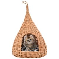 VidaXL Kattenhuis met kussen tipi 40x60 cm natuurlijk wilgen