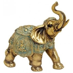 Woondecoratie olifanten beeldje goud 16 cm