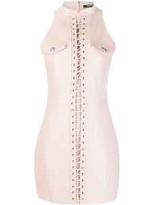 Balmain robe sans manches en cuir à coupe courte - Rose