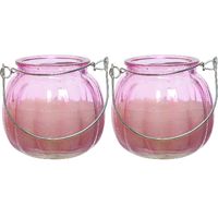 2x citronella kaarsen in glas - 15 branduren - D8 x H8 cm - roze - thumbnail