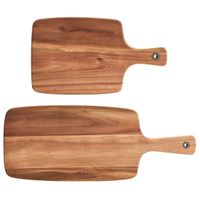 2x Rechthoekige acacia houten snijplanken met handvat 32/52 cm