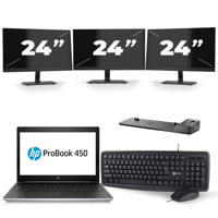HP ProBook 450 G5 - Intel Core i3-8e Generatie - 15 inch - 8GB RAM - 240GB SSD - Windows 11 + 3x 24 inch Monitor - thumbnail