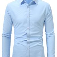 Bon&Bon Homme Men's White Long Sleeve Button Up Work Shirt - Regular Fit Blue / XL