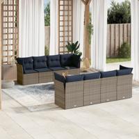 9-delige Loungeset met kussens poly rattan grijs