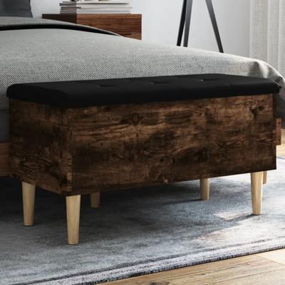 Opbergbankje 82x42x46 cm bewerkt hout gerookt eikenkleurig