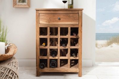 Massief wijnrek HEMINGWAY 56cm gerecycled massief houten wijnkast voor 16 flessen - 40312