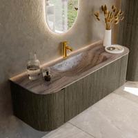Badmeubel Mondiaz Kurve-Dlux | 140 cm | Meubelkleur Shadow | Wastafelkleur Oza | Solid surface | Wasbak midden spoelbak | 1 kraangat
