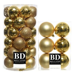 43x stuks kunststof kerstballen goud 6 en 8 cm glans/mat/glitter mix