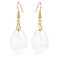 Goudkleurige Oorbellen voor Dames met Druppelvormige Witte Jade Hanger