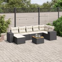 8-delige Loungeset met kussens poly rattan zwart