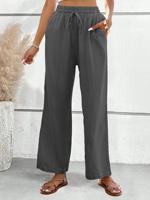 Women's  Elastic Waist Baggy Cotton Pants  Drawstring Gray Loose Pants - thumbnail