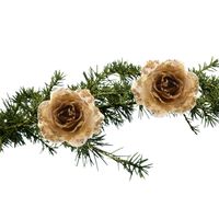 2x stuks kerstboom bloemen op clip goud glitter 14 cm - Kersthangers