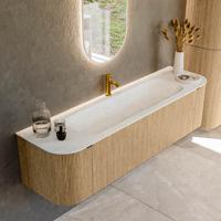 Badmeubel Mondiaz Kurve-Dlux | 170 cm | Meubelkleur Oak | Wastafelkleur Opalo | Solid surface | Midden spoelbak | 1 kraangat