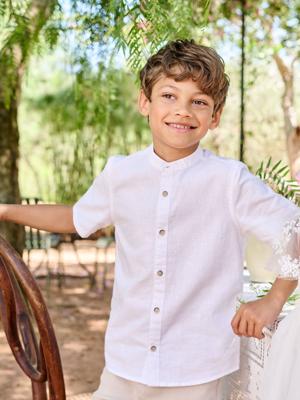 Linnen overhemd met Mao-kraag voor jongens wit Linnen overhemd met Mao-kraag voor jongens wit