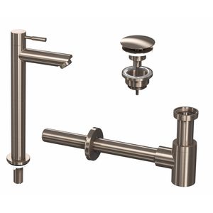 Fonteinkraanset INK Hoog Model Inclusief Waste en Design Sifon Brushed Nickel