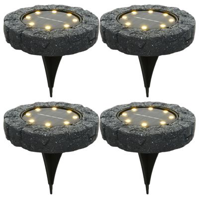 Lumineo Solar grond prikspot/tuinspot - 4x - LED - kunststeen - steengrijs - warm wit - 11 x 2 cm