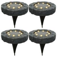 Lumineo Solar grond prikspot/tuinspot - 4x - LED - kunststeen - steengrijs - warm wit - 11 x 2 cm