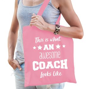 Cadeau tas voor coach - katoen - 42 x 38 cm - licht roze - This is what an awesome coach looks like