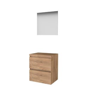 Basic-Line Ultimate 46 badkamermeubelset - 60x46cm - greeploos - 2 lades - wastafelblad - Spiegel - verlichting MFC Whisky Oak 1813478