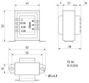 Visaton TR 84 PA-transformator 10 W, 6 W, 3 W