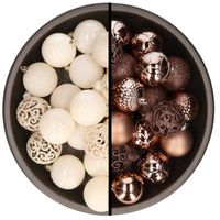 Kerstballen - 74x stuks - wol wit en bruin - 6 cm - kunststof - Kerstbal