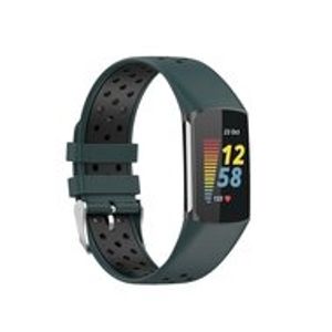 FitBit Charge 5 & 6 Sportbandje met gesp - Groen / zwart - Tweekleurig - Maat: L