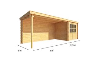 Blokhut met overkapping Els 650 cm bij 200 cm diep Lessenaarsdak - Warentuin collection