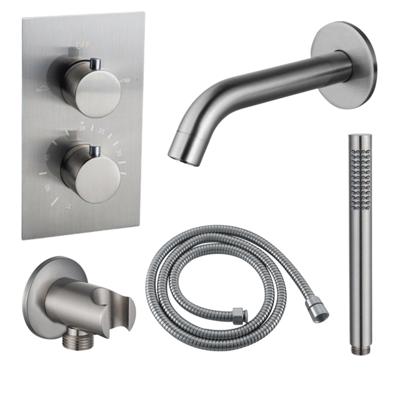 Fortifura Calvi Badkraan set - uitloop - 22cm inkortbaar - metalen slang - staafhanddouche - inbouwdeel - wandhouder - geborsteld RVS PVD SW542645/SW706208/SW1159493/SW1122512/SW496812