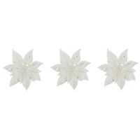 8x stuks decoratie bloemen kerstster wit glitter op clip 15 cm