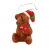 Kersthangers knuffelbeertjes bruin met gekleurde sjaal en muts 7 cm - thumbnail