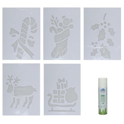 Kerst sfeer raamsjablonen met ECO spuitsneeuw - 5x stuks - 22 x 35 cm - raamdecoratie