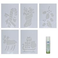 Kerst sfeer raamsjablonen met ECO spuitsneeuw - 5x stuks - 22 x 35 cm - raamdecoratie