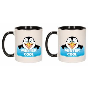 Set van 2x stuks kinder pinguin mokken / bekers Mister Cool zwart / wit 300 ml