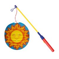 Bol lampion zon - licht blauw - 22 cm - papier - met lampionstokje - 43 cm - thumbnail