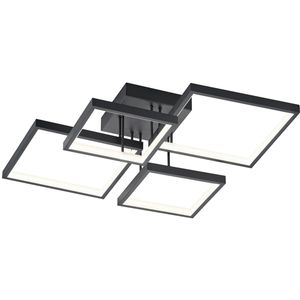 LED Plafondlamp - Plafondverlichting - Trion Soranto - 24W - Warm Wit 3000K - Dimbaar - Vierkant - Mat Zwart - Aluminium
